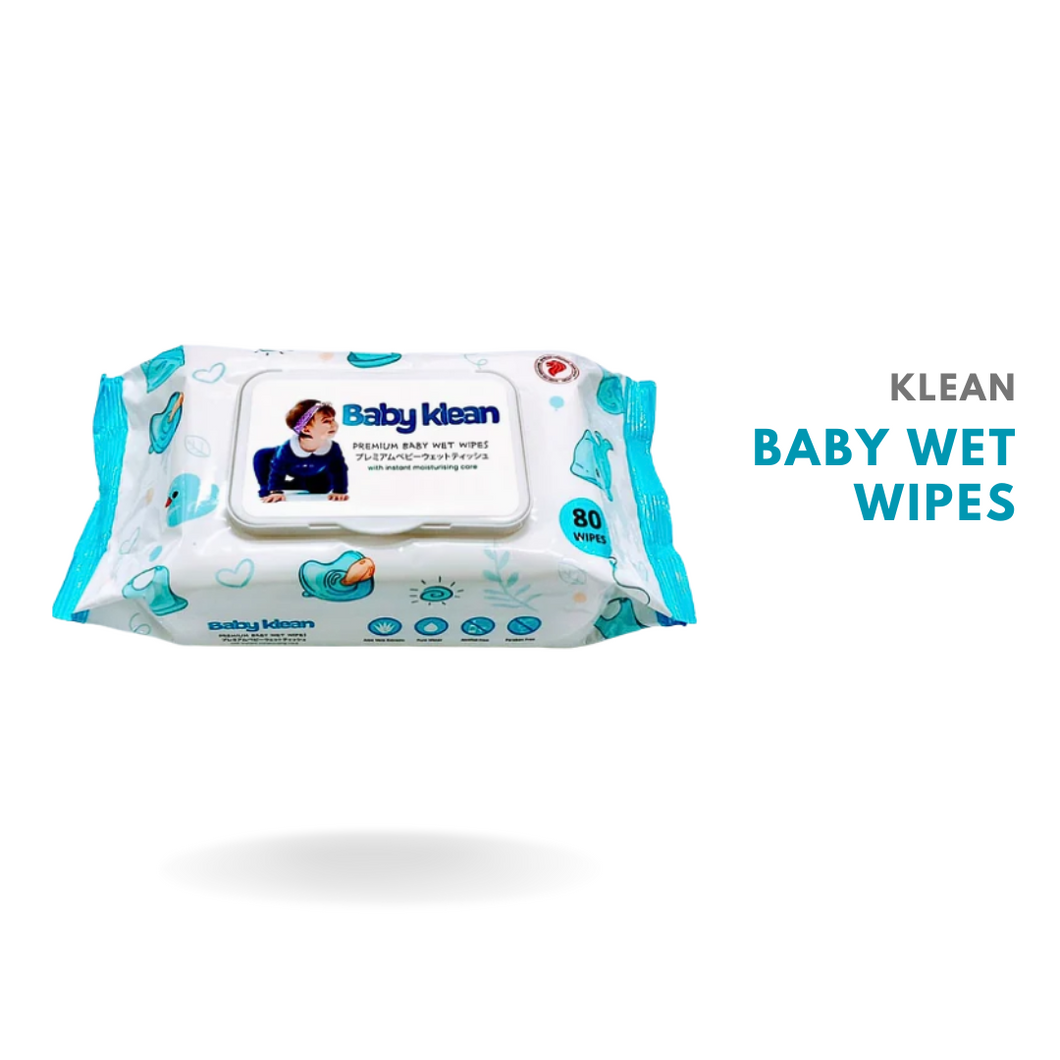 [KLH2141] BabyKlean Premium Baby Wet Wipes with Aloe Vera | 80 Wipes/Bag | Pack of 4 bags